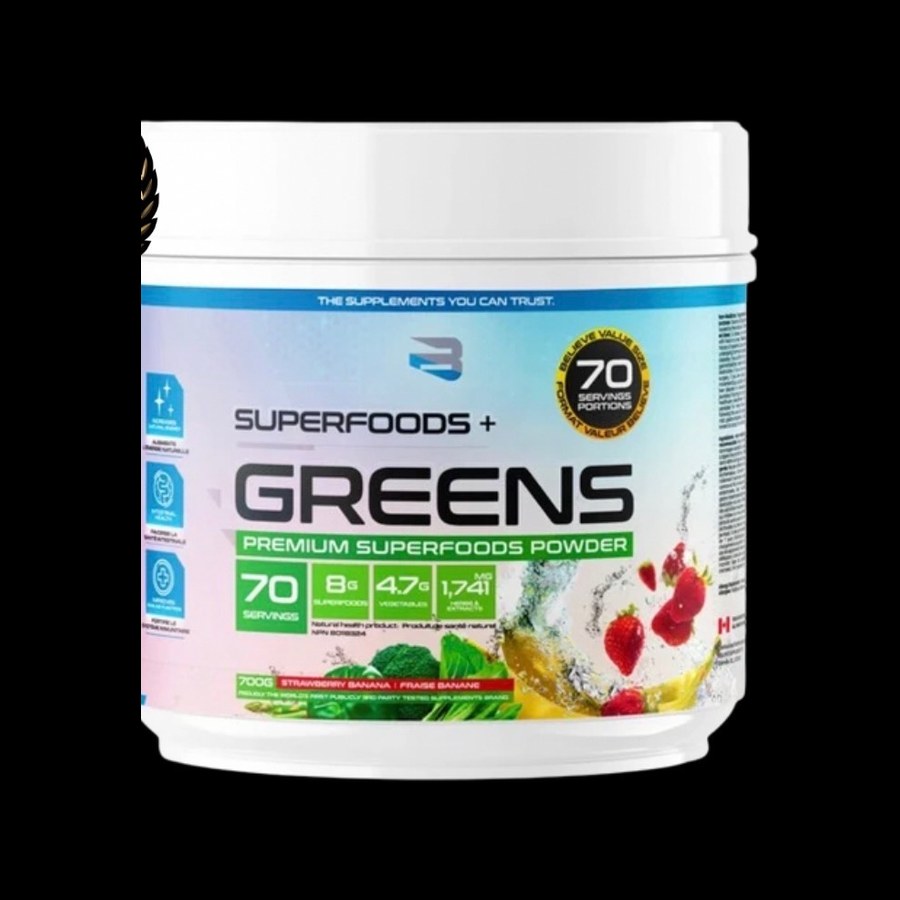Believe Supplements Superfoods plus Greens 70 servings, strawberry banana flavour